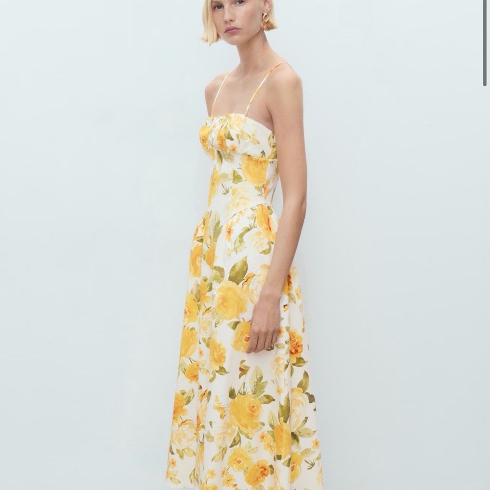 Mango Yellow and White Floral Midi Dress
